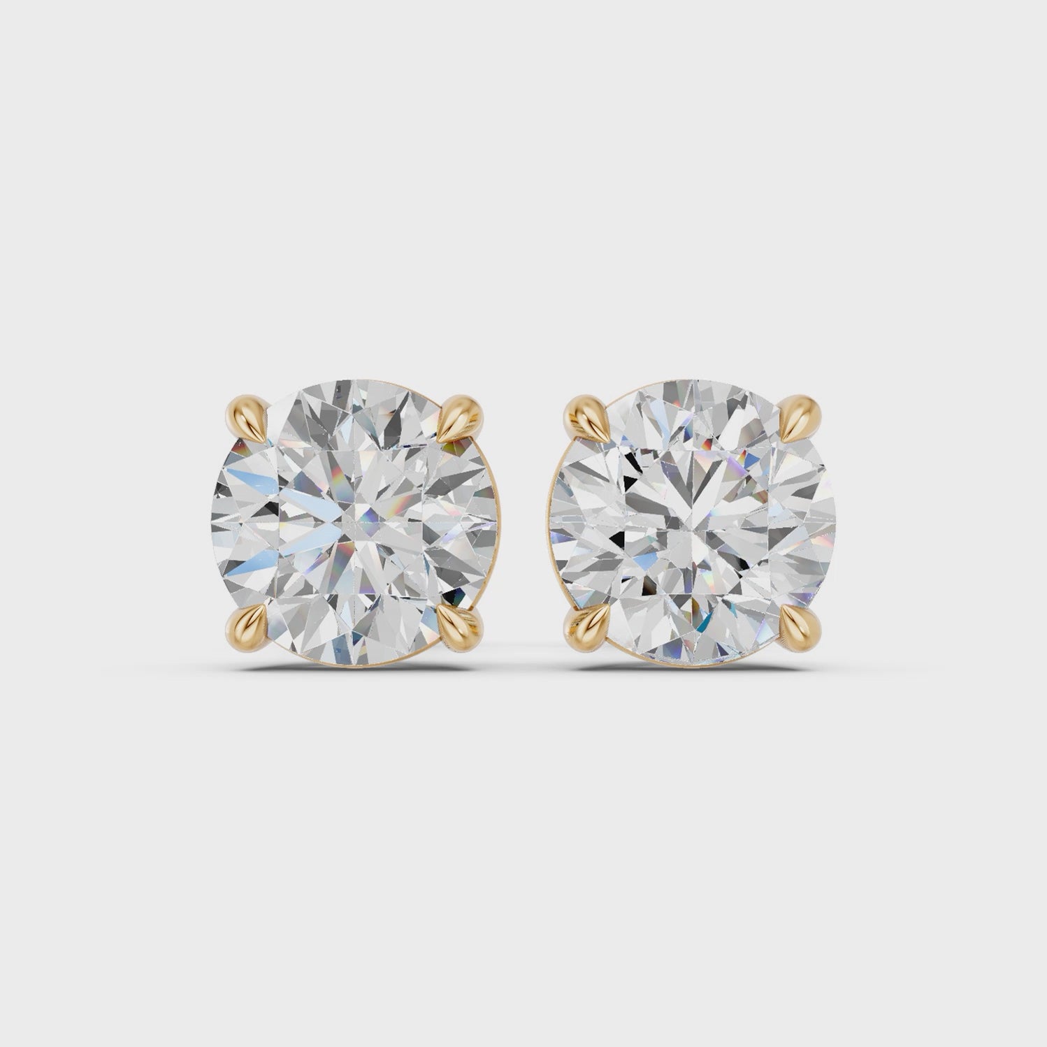 Round Lab Diamond Solitaire Stud in 14K Yellow Gold – video