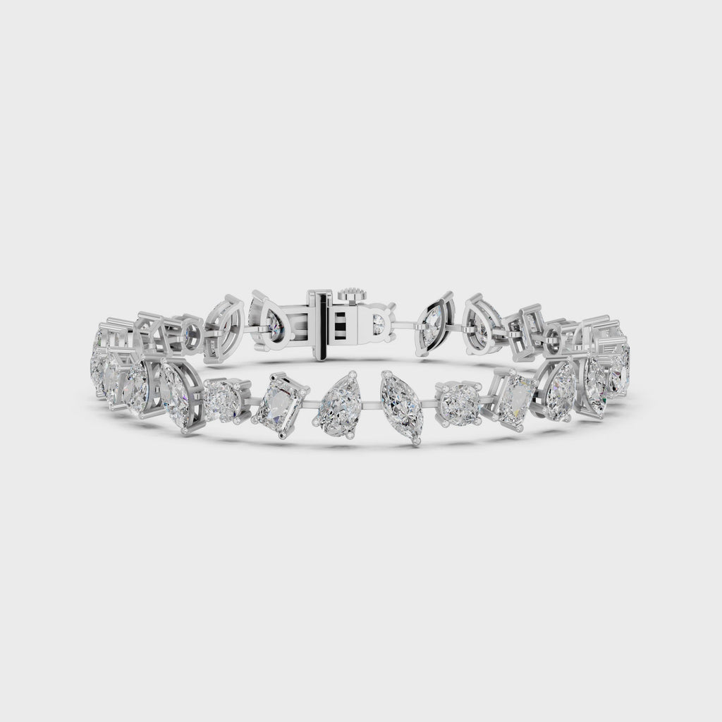 Angled Multi Shapes Lab Diamond Tennis Bracelet in 14K White Gold – video