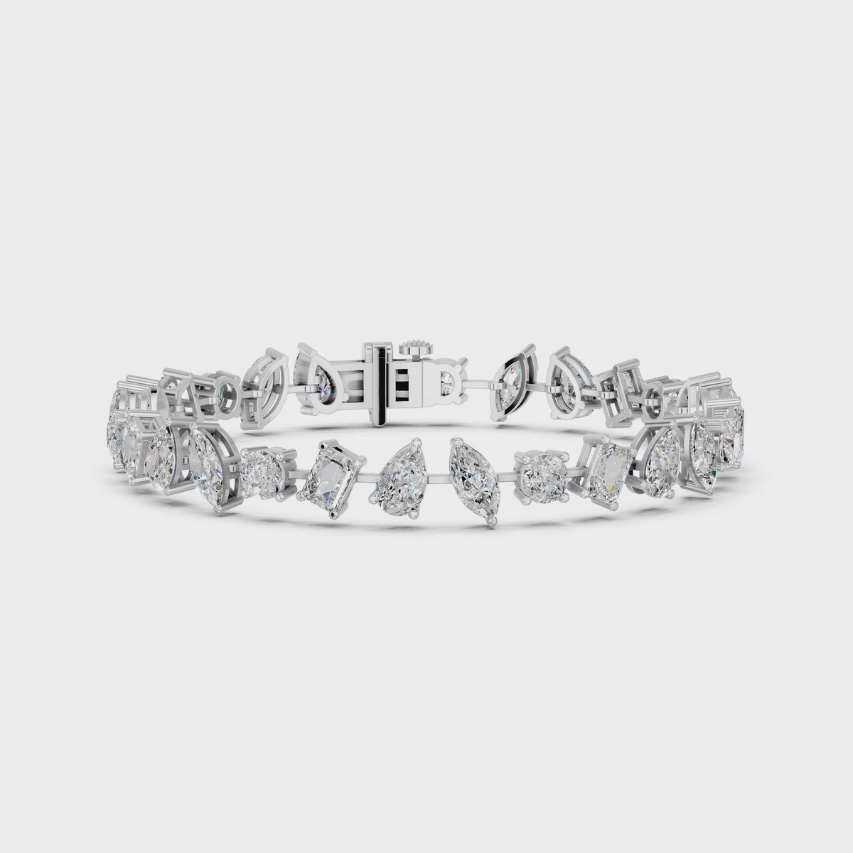 Angled Multi Shapes Lab Diamond Tennis Bracelet in 14K White Gold – video