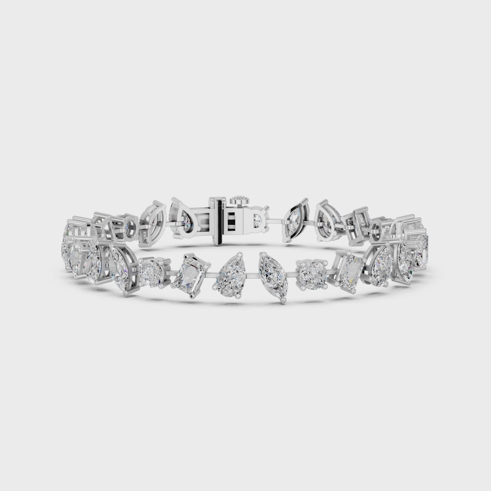 Angled Multi Shapes Lab Diamond Tennis Bracelet in 14K White Gold – video
