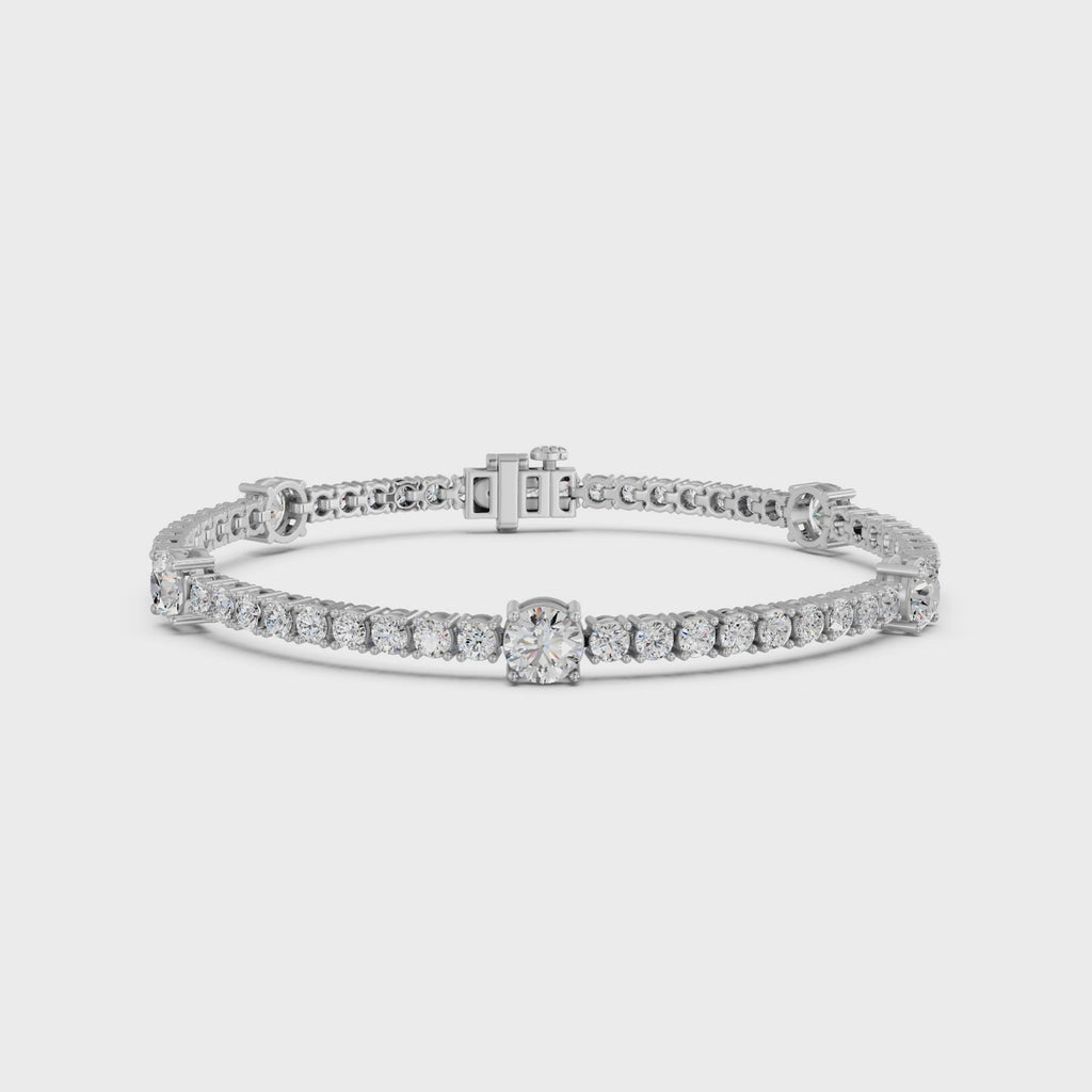 Round Lab Diamond Stationed Tennis Bracelet in 14K White Gold – video