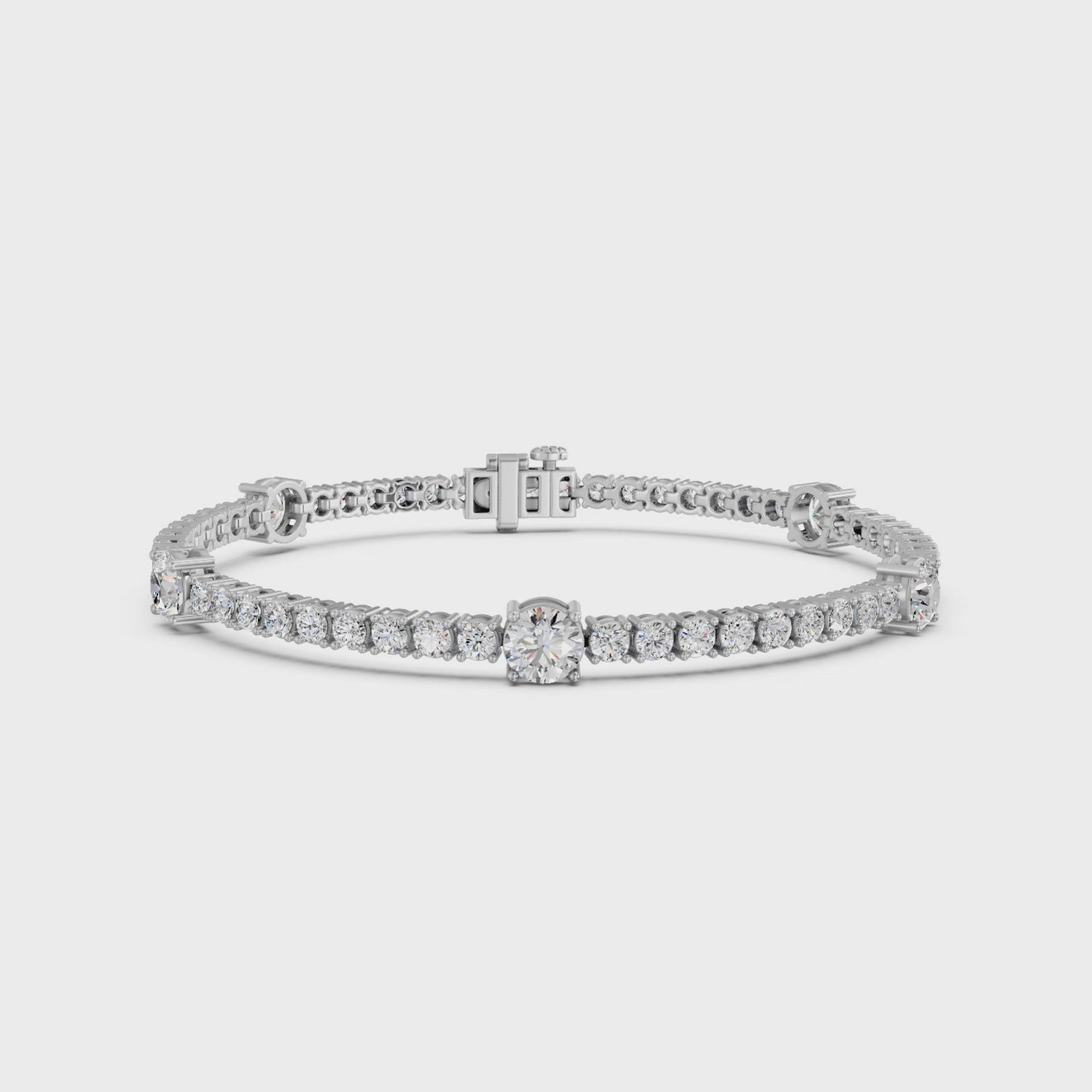 Round Lab Diamond Stationed Tennis Bracelet in 14K White Gold – video