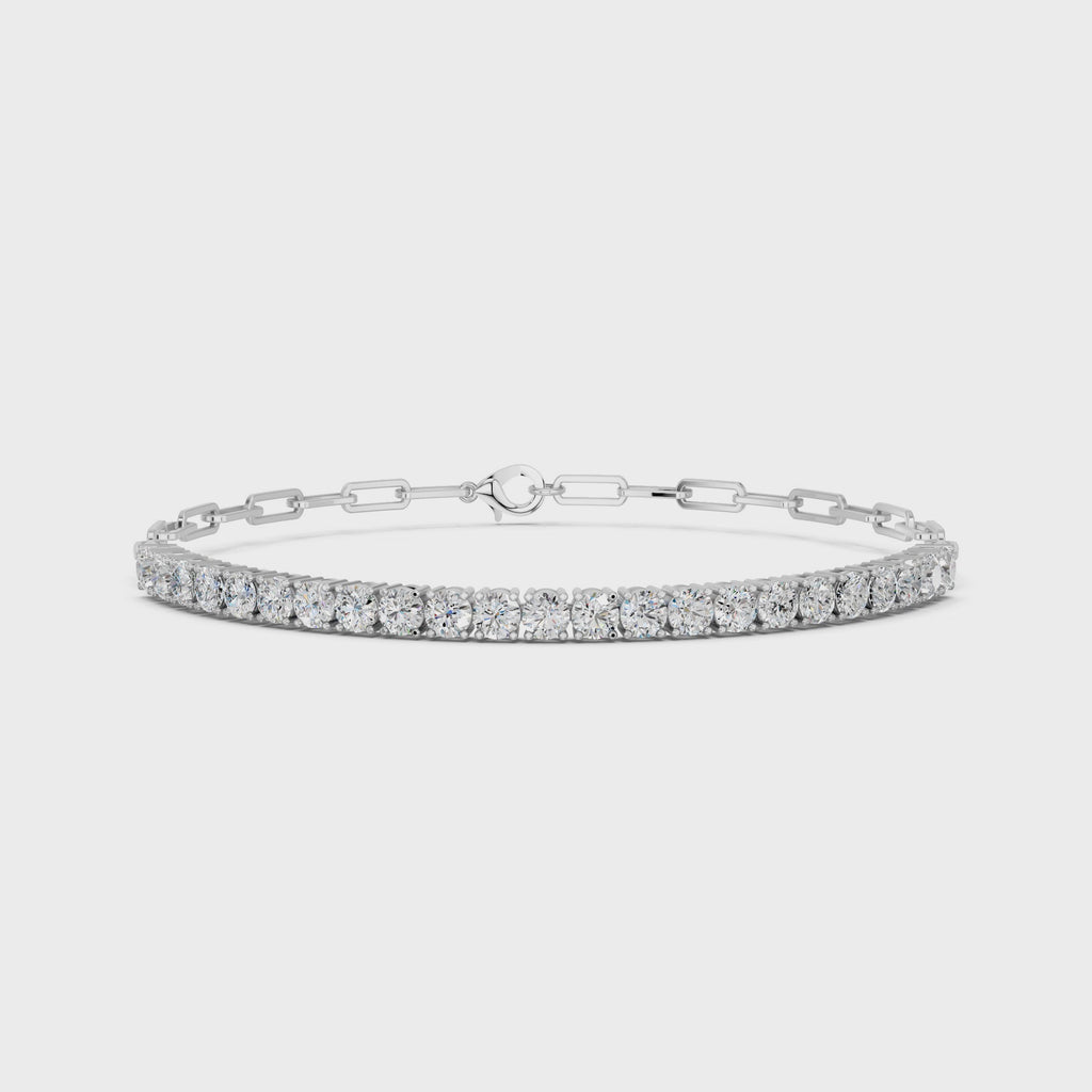 Round Lab Diamond Half Tennis Bracelet With Paper Clip Chain in 14K White Gold – video