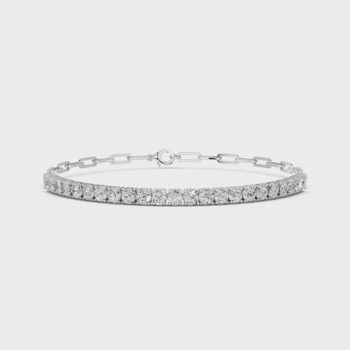 Round Lab Diamond Half Tennis Bracelet With Paper Clip Chain in 14K White Gold – video