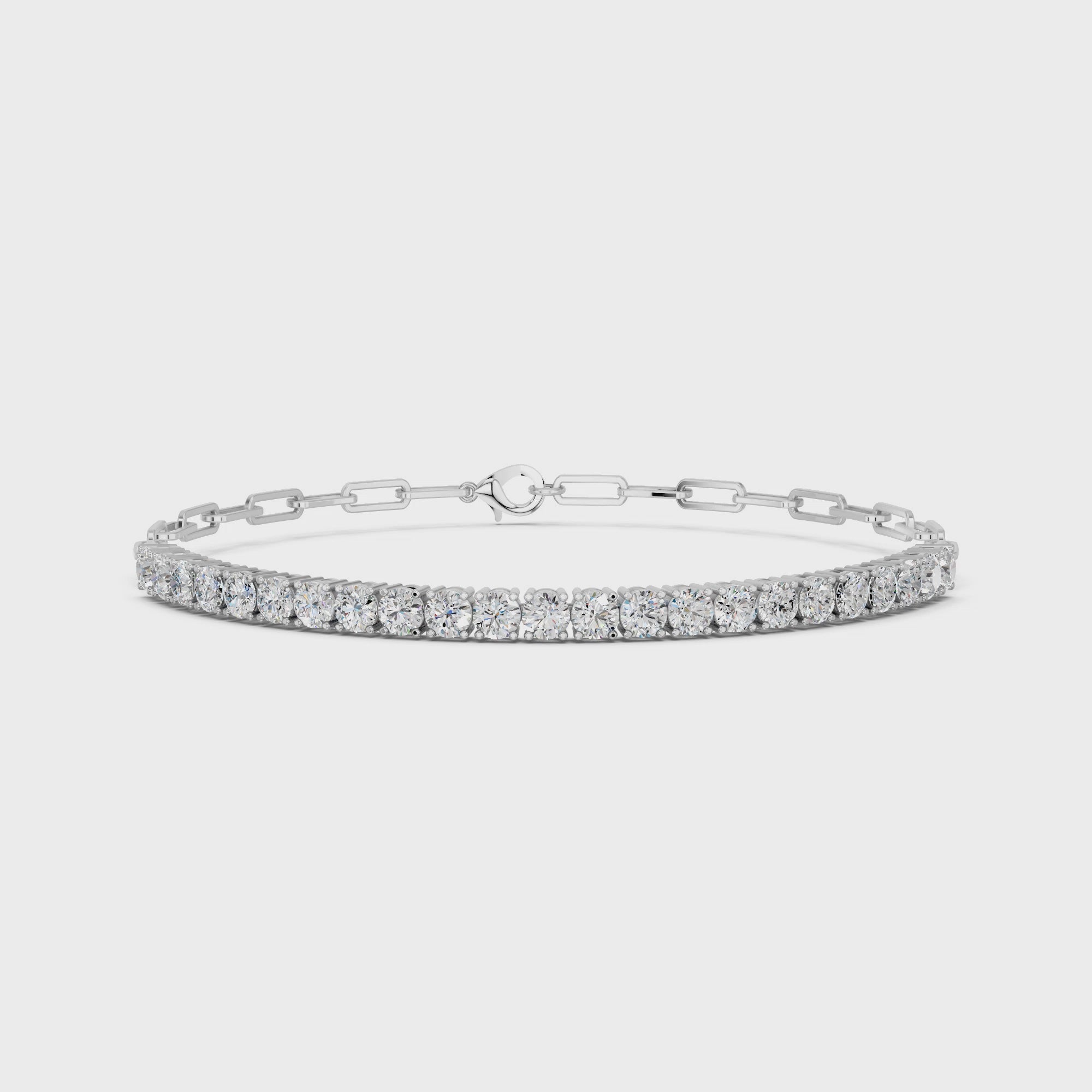 Round Lab Diamond Half Tennis Bracelet With Paper Clip Chain in 14K White Gold – video