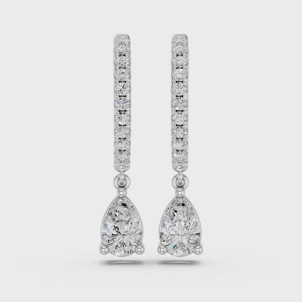 Pear Lab Diamond Dangle Drop Hoop Earring in 14K White Gold – video