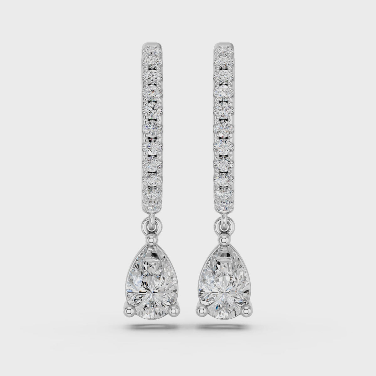 Pear Lab Diamond Dangle Drop Hoop Earring in 14K White Gold – video