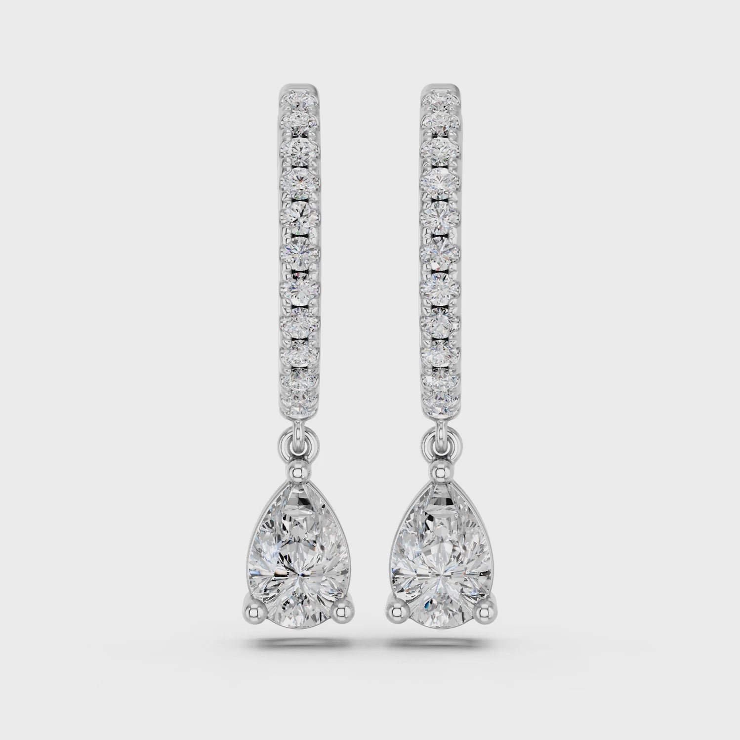 Pear Lab Diamond Dangle Drop Hoop Earring in 14K White Gold – video
