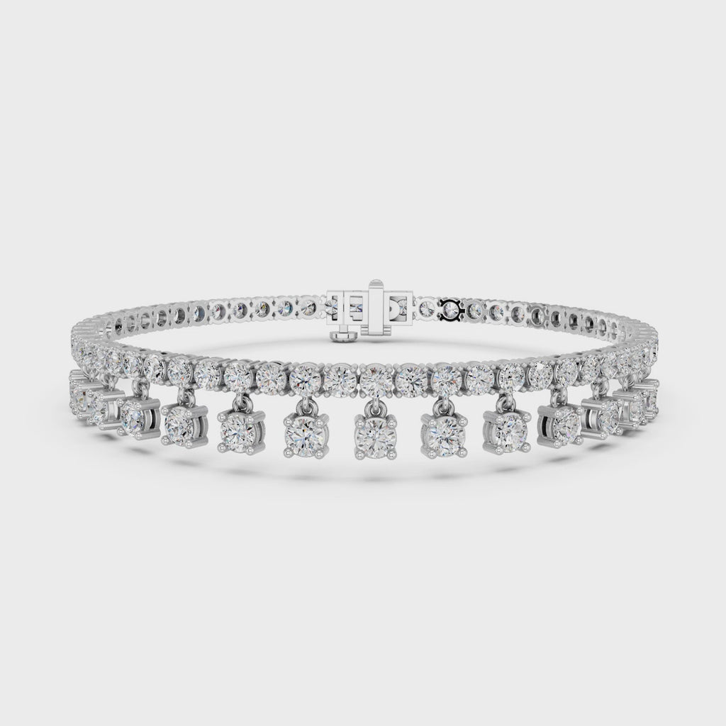 Round Lab Diamond Bracelet With Dangling Stones in 14K White Gold – video