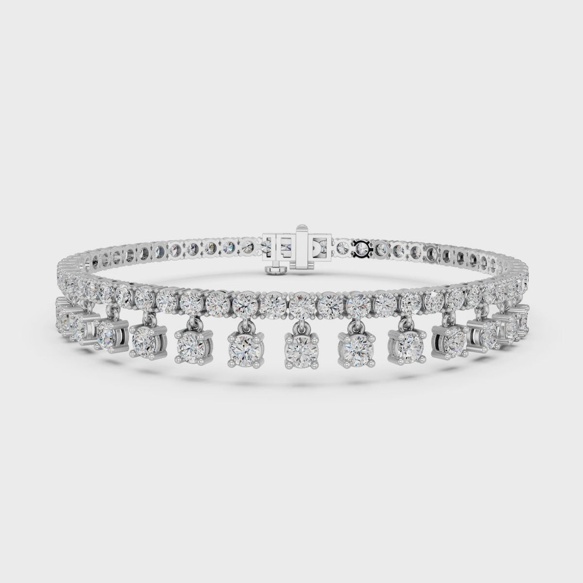 Round Lab Diamond Bracelet With Dangling Stones in 14K White Gold – video