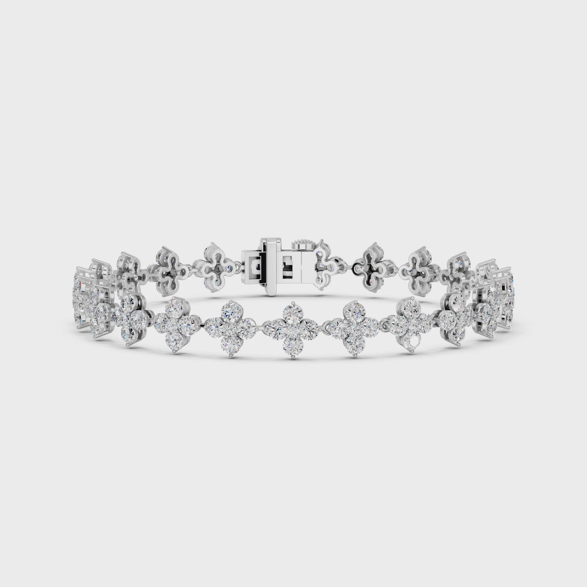 Round Lab Diamond Flower Tennis Bracelet in 14K White Gold – video