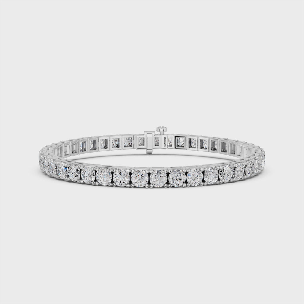 Round Lab Diamond 4 Prong Straight Line Tennis Bracelet, Square Back in 14K White Gold – video
