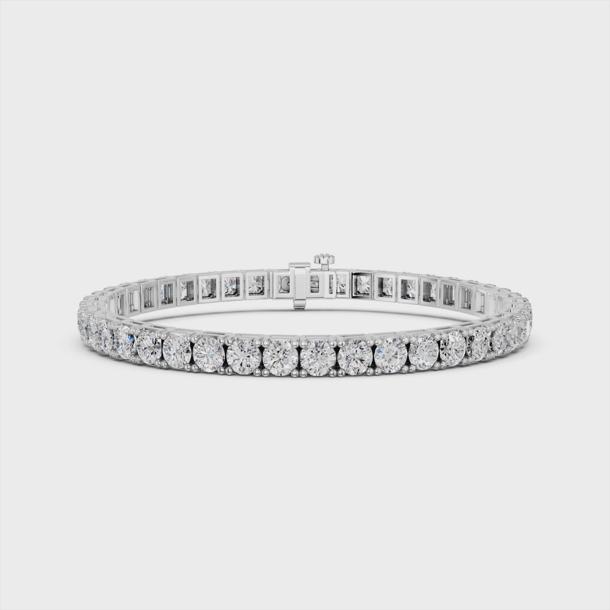 Round Lab Diamond 4 Prong Straight Line Tennis Bracelet, Square Back in 14K White Gold – video