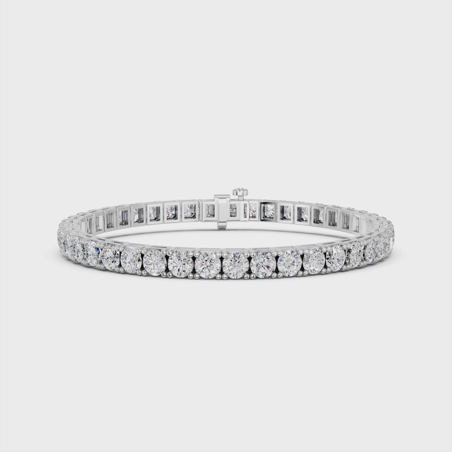Round Lab Diamond 4 Prong Straight Line Tennis Bracelet, Square Back in 14K White Gold – video