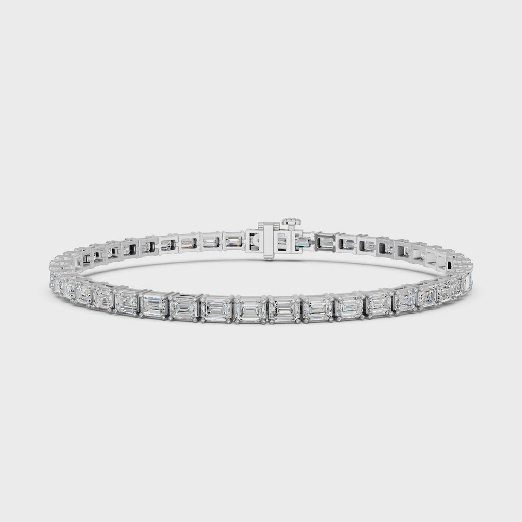 Emerald Cut Lab Diamond E-W Tennis Bracelet in 14K White Gold – video