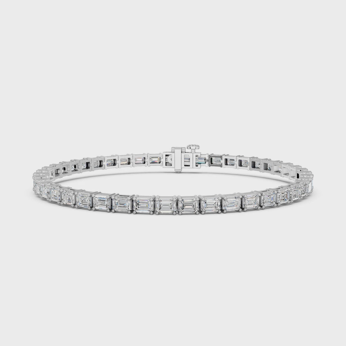 Emerald Cut Lab Diamond E-W Tennis Bracelet in 14K White Gold – video