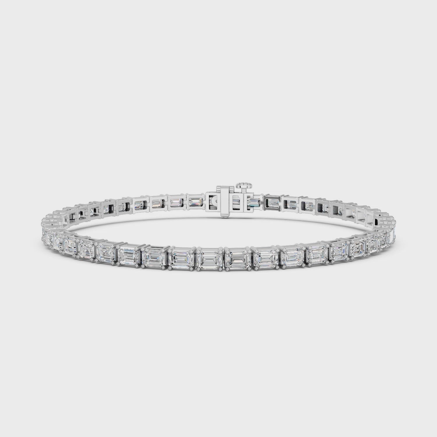 Emerald Cut Lab Diamond E-W Tennis Bracelet in 14K White Gold – video