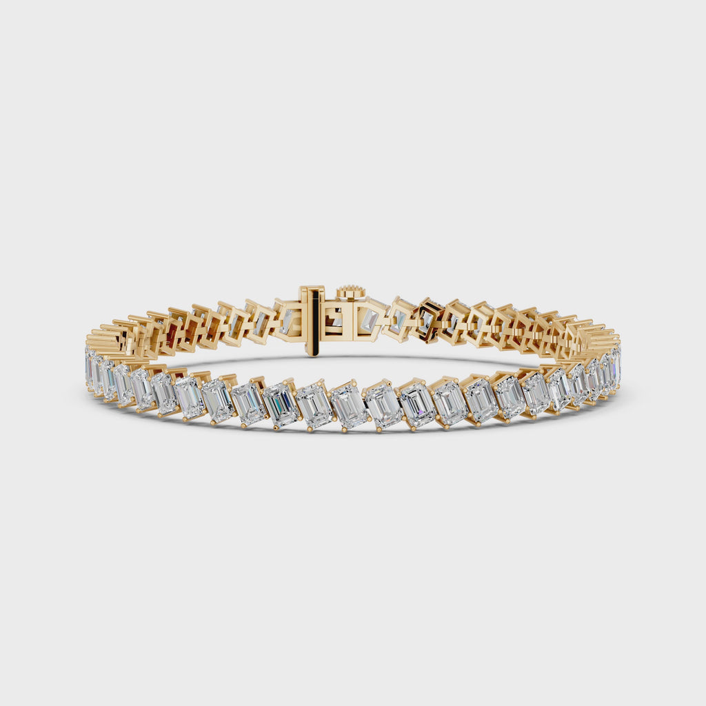 Angled Emerald Cut Lab Diamond Tennis Bracelet in 14K Yellow Gold – video