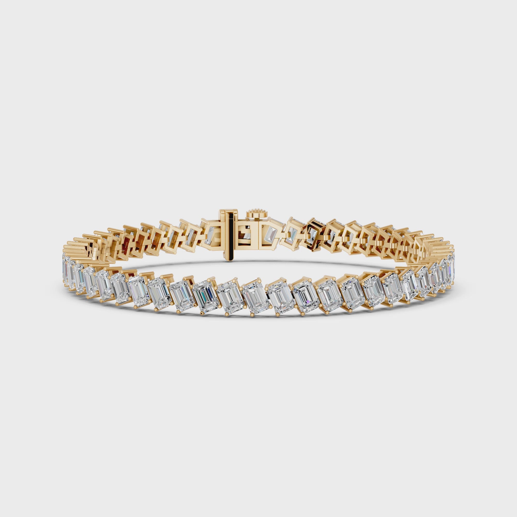 Angled Emerald Cut Lab Diamond Tennis Bracelet in 14K Yellow Gold – video
