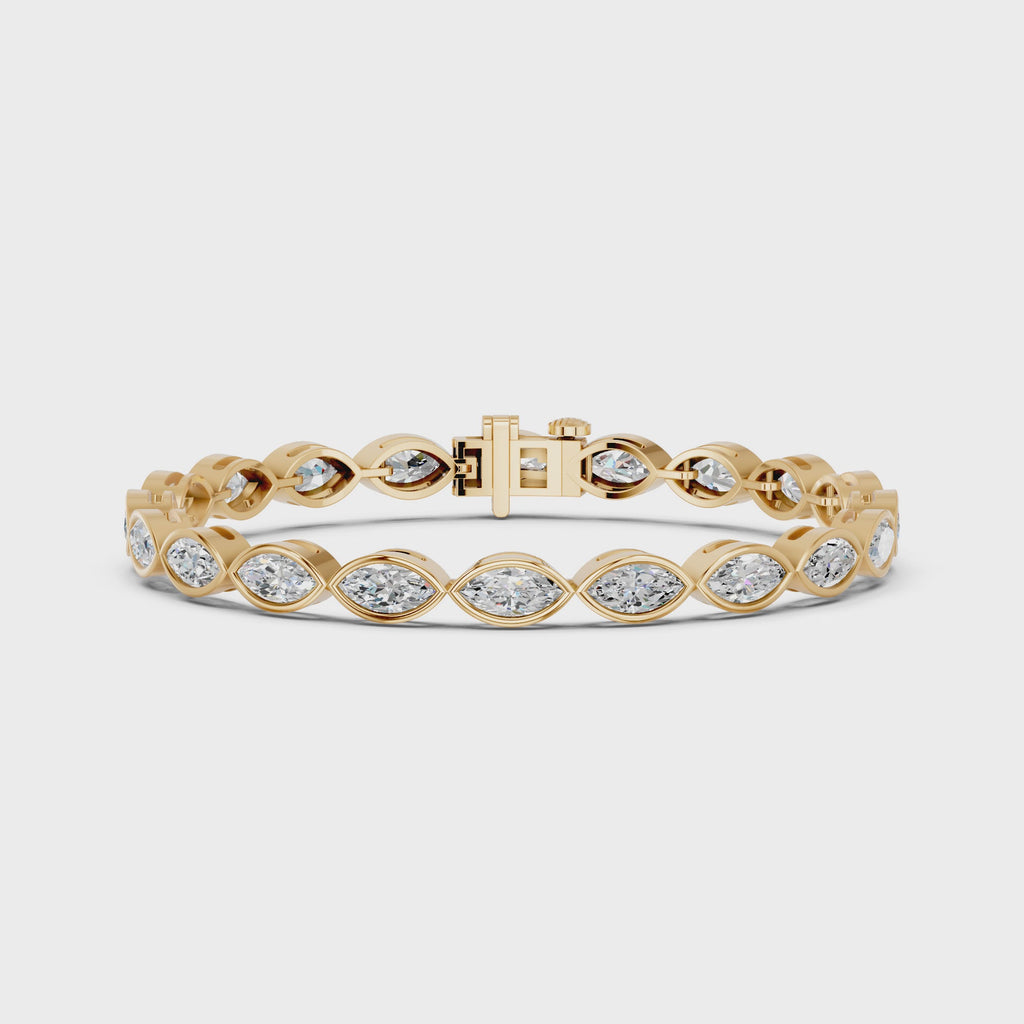 Marquise Lab Diamond E-W Bezel Tennis Bracelet in 14K Yellow Gold – video