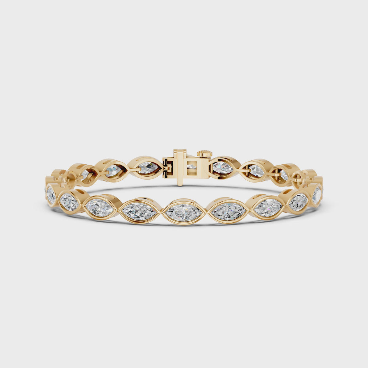Marquise Lab Diamond E-W Bezel Tennis Bracelet in 14K Yellow Gold – video