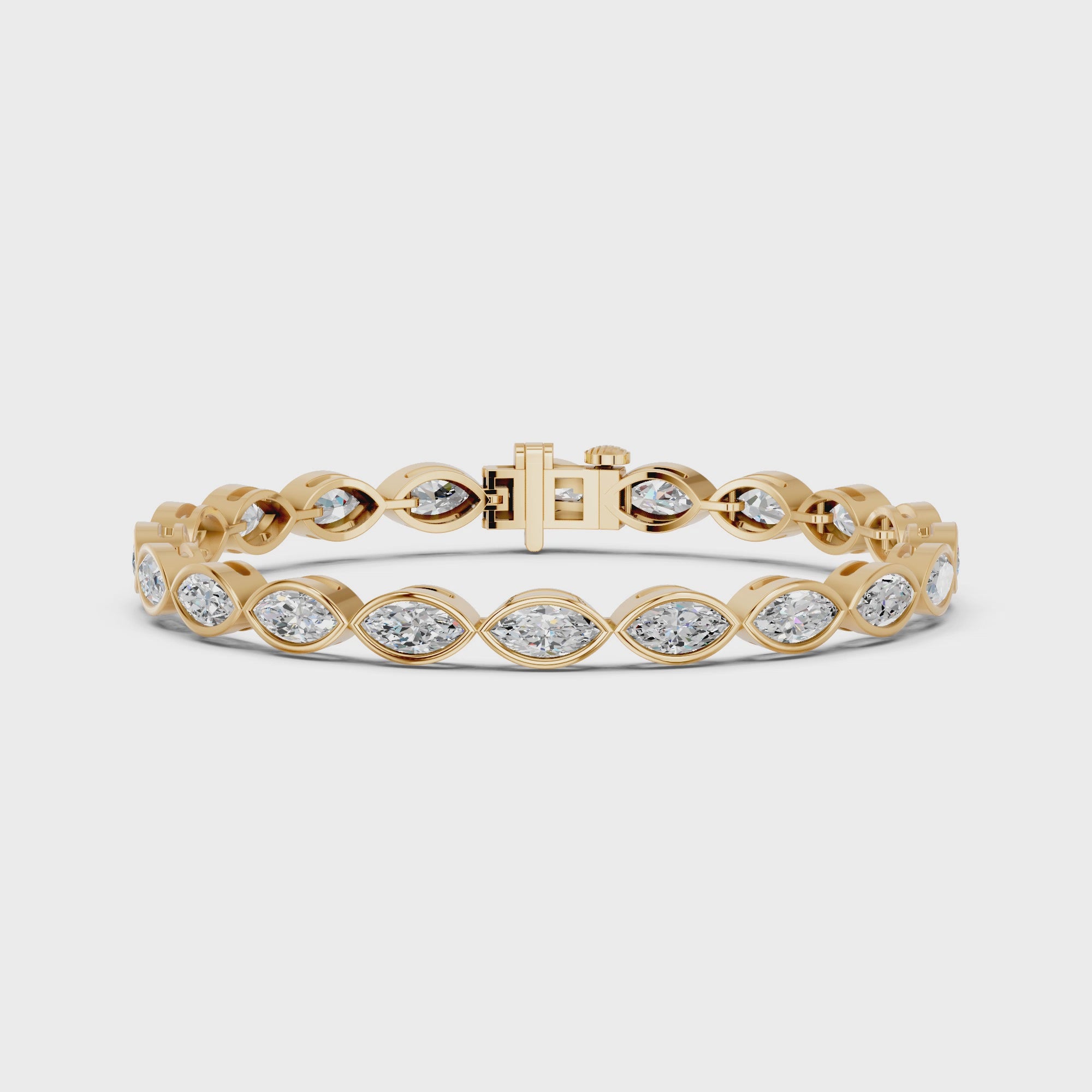 Marquise Lab Diamond E-W Bezel Tennis Bracelet in 14K Yellow Gold – video