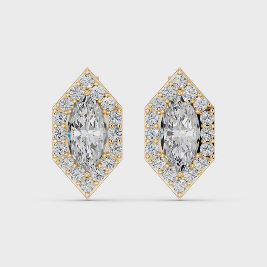 Marquise Lab Diamond Halo Stud in 14K Yellow Gold – video