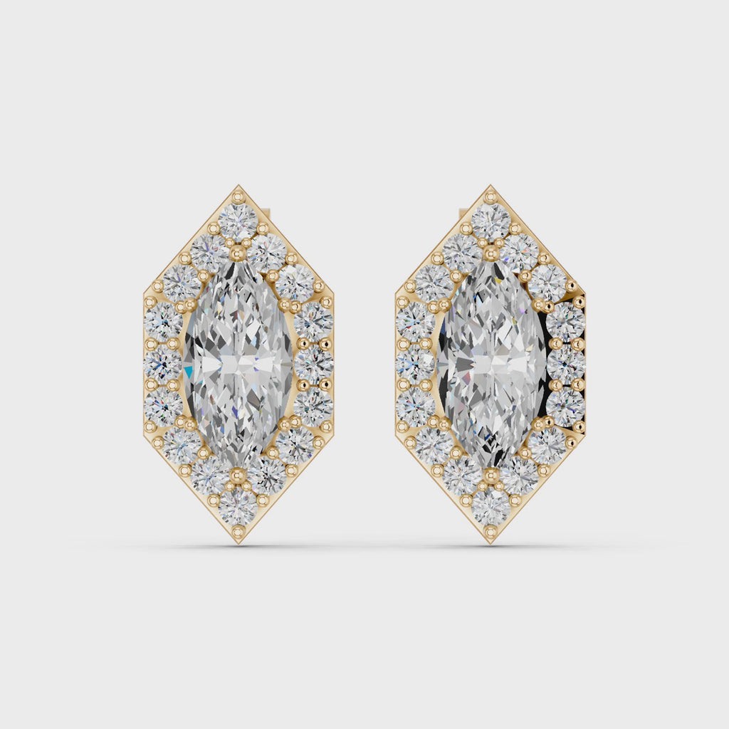 Marquise Lab Diamond Halo Stud in 14K Yellow Gold – video