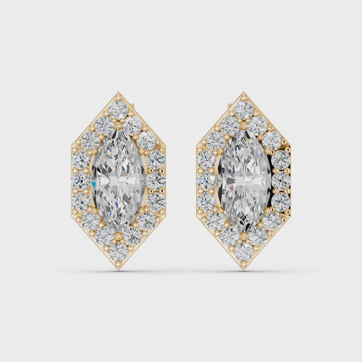 Marquise Lab Diamond Halo Stud in 14K Yellow Gold – video