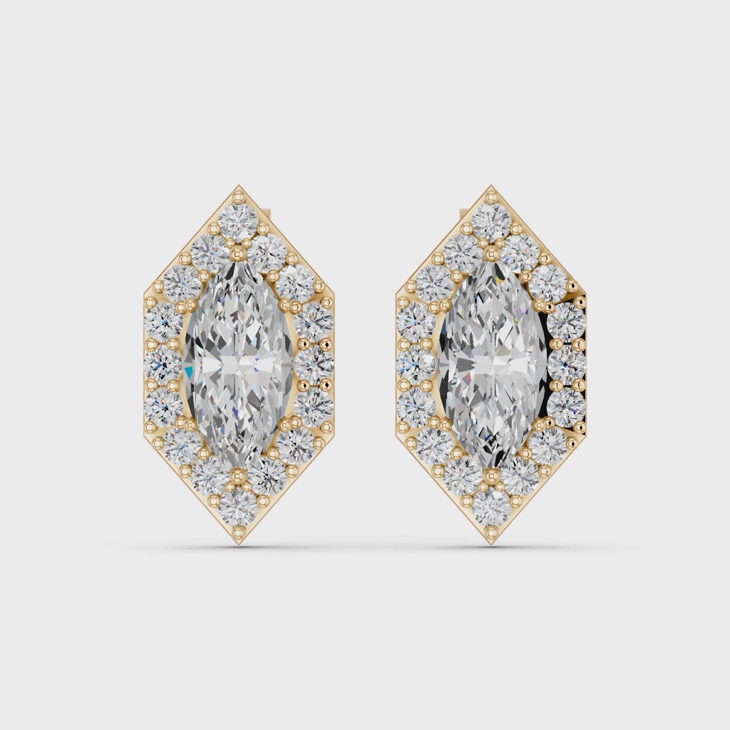 Marquise Lab Diamond Halo Stud in 14K Yellow Gold – video