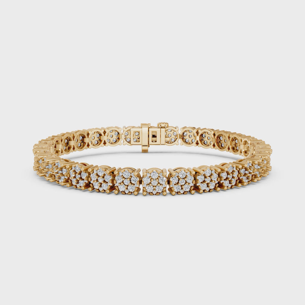 Round Lab Diamond Flower Tennis Bracelet in 14K Yellow Gold – video