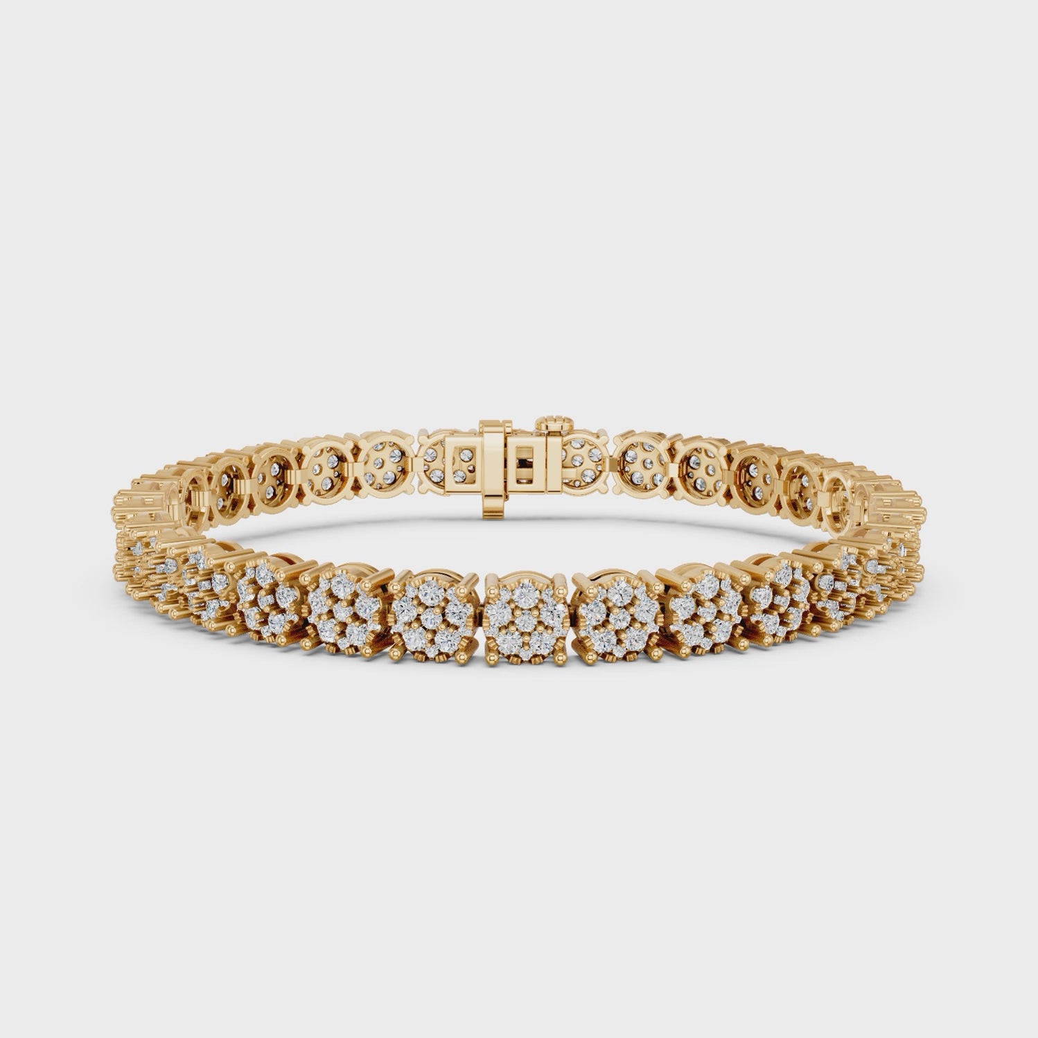 Round Lab Diamond Flower Tennis Bracelet in 14K Yellow Gold – video