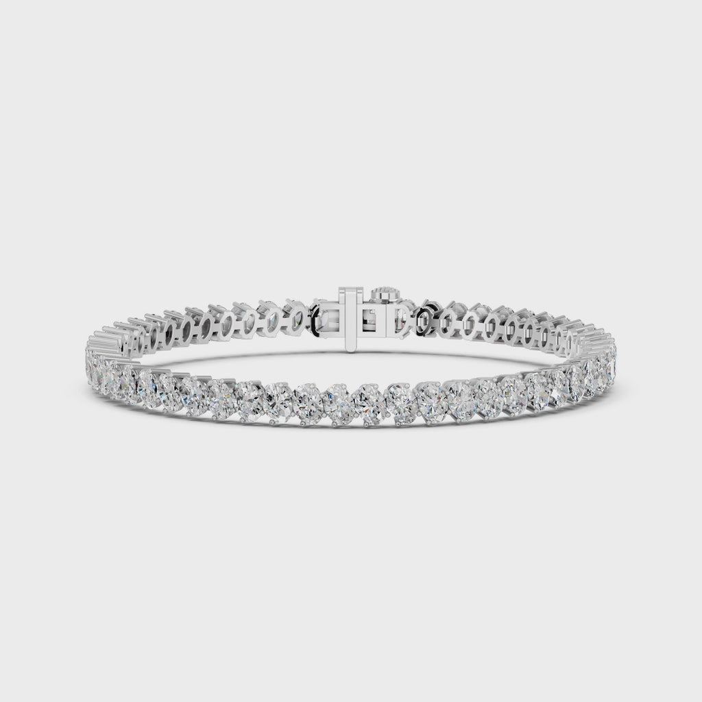 Angled Oval Lab Diamond Tennis Bracelet in 14K White Gold – video