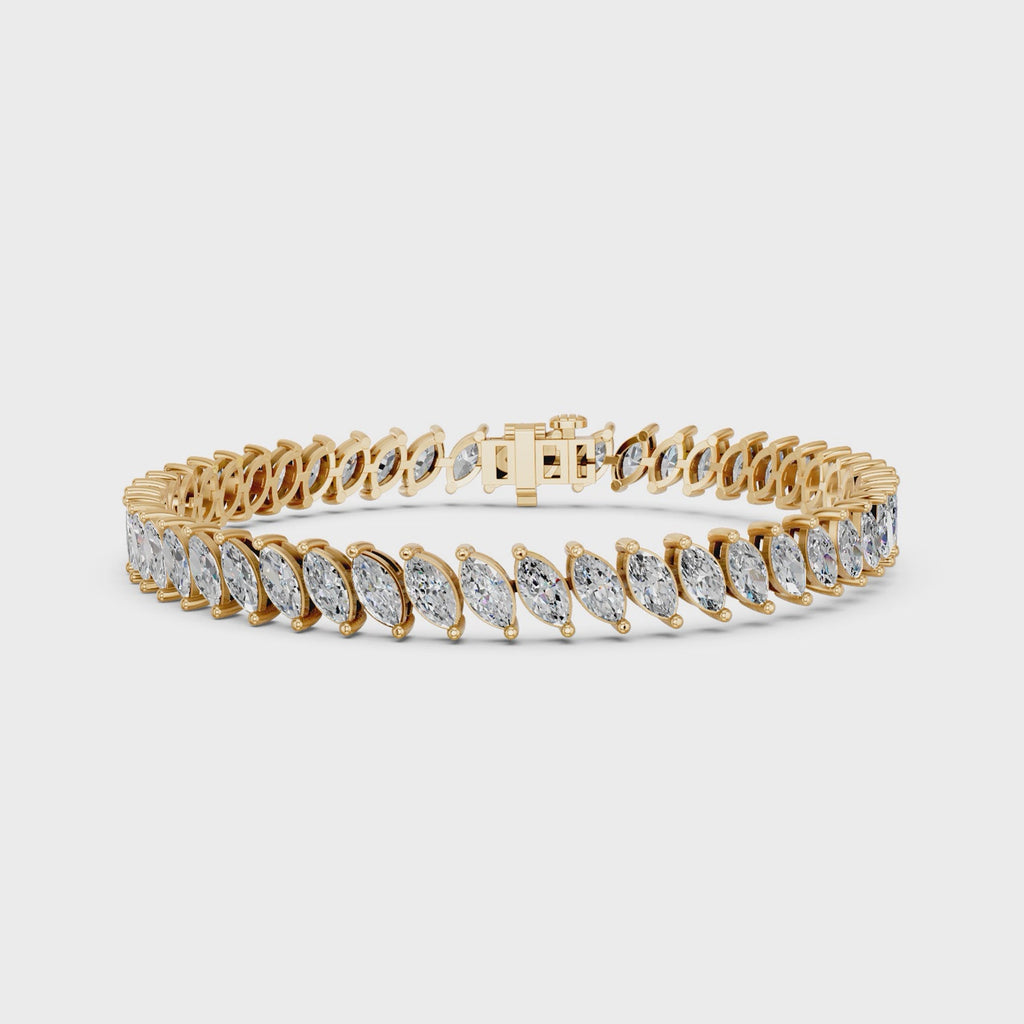 Angled Marquise Lab Diamond Tennis Bracelet in 14K Yellow Gold – video
