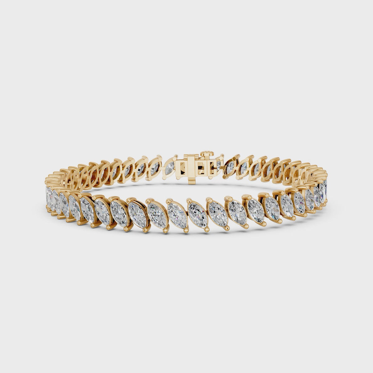 Angled Marquise Lab Diamond Tennis Bracelet in 14K Yellow Gold – video