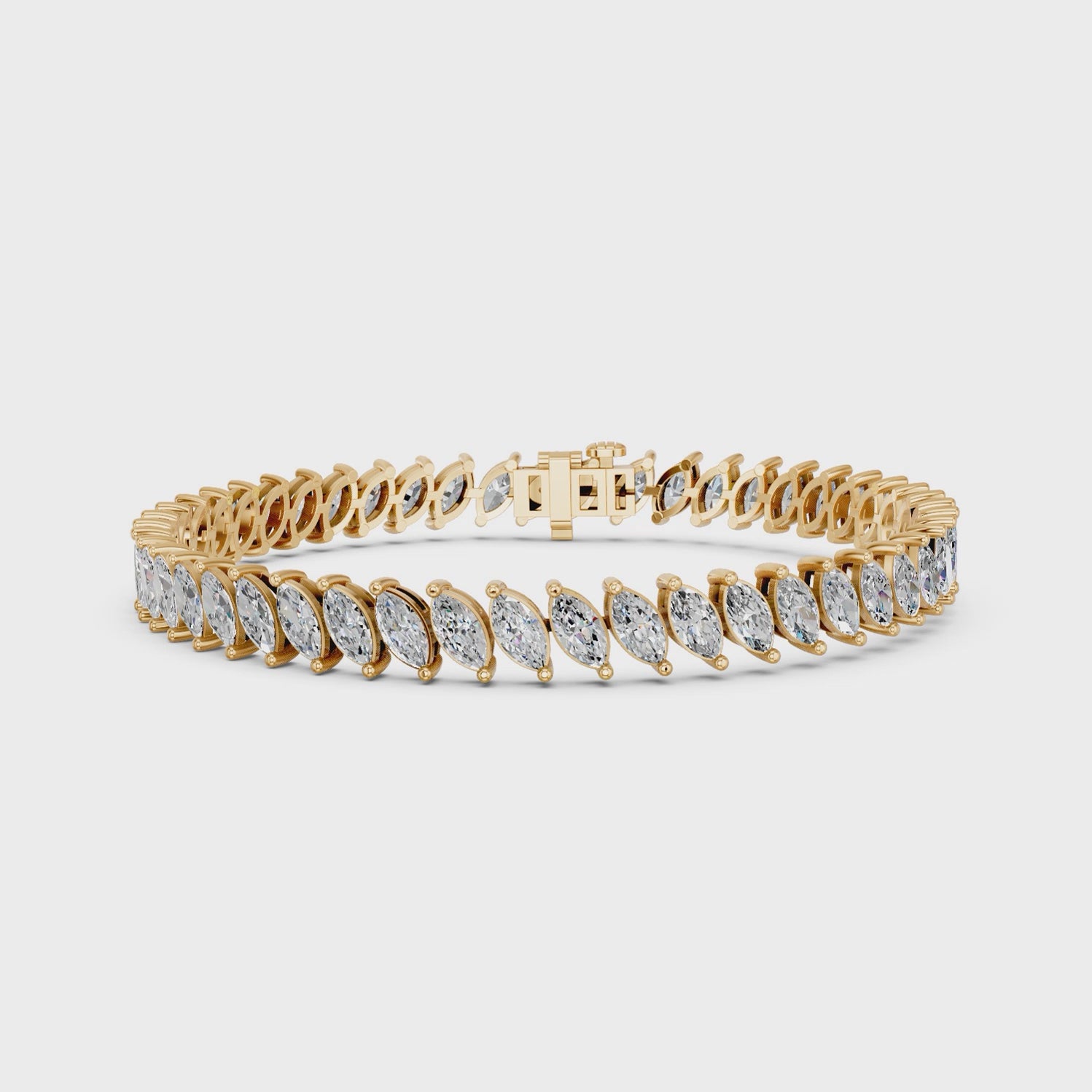 Angled Marquise Lab Diamond Tennis Bracelet in 14K Yellow Gold – video