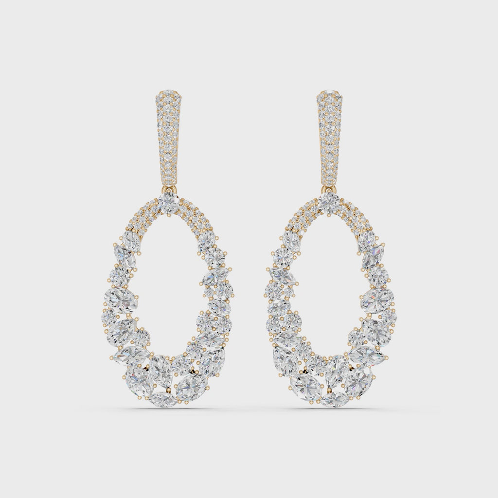 Multi Shapes Lab Diamond Dangle Drop Earring in 14K Yellow Gold – video