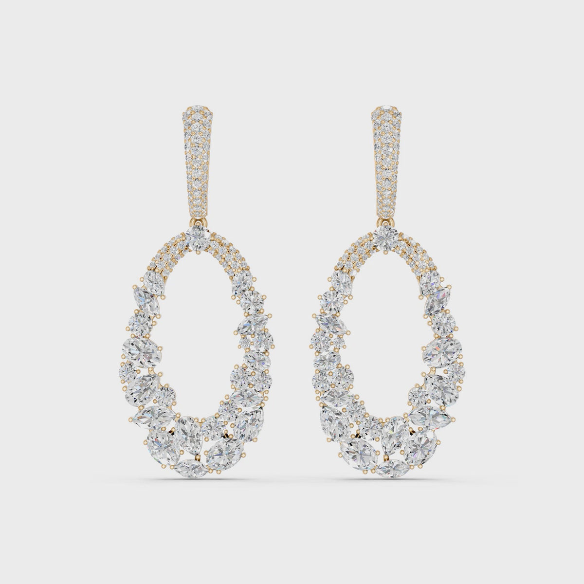 Multi Shapes Lab Diamond Dangle Drop Earring in 14K Yellow Gold – video