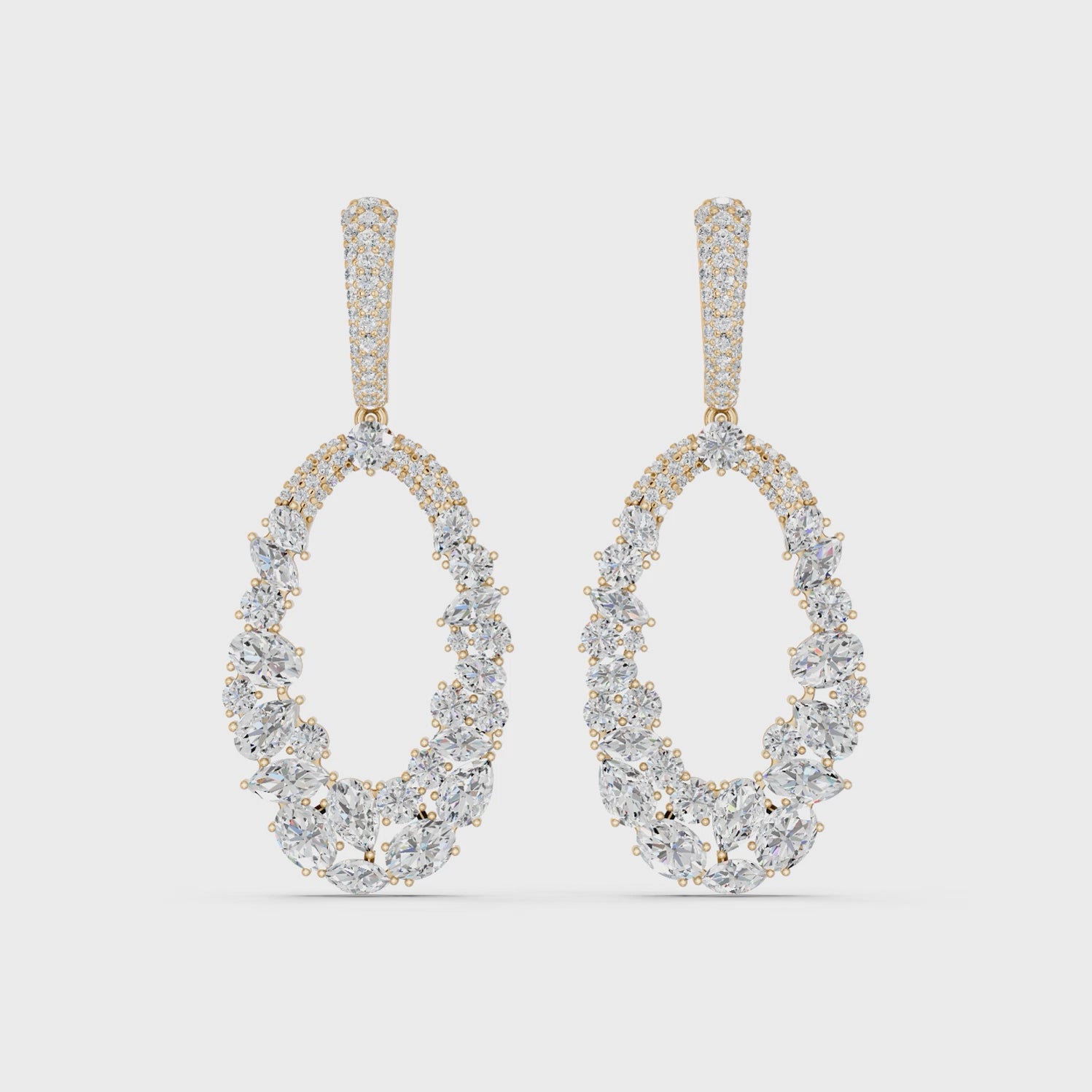 Multi Shapes Lab Diamond Dangle Drop Earring in 14K Yellow Gold – video