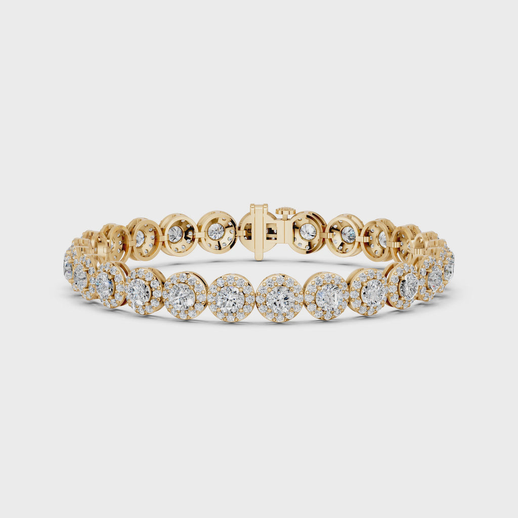Round Lab Diamond Halo Tennis Bracelet in 14K Yellow Gold – video