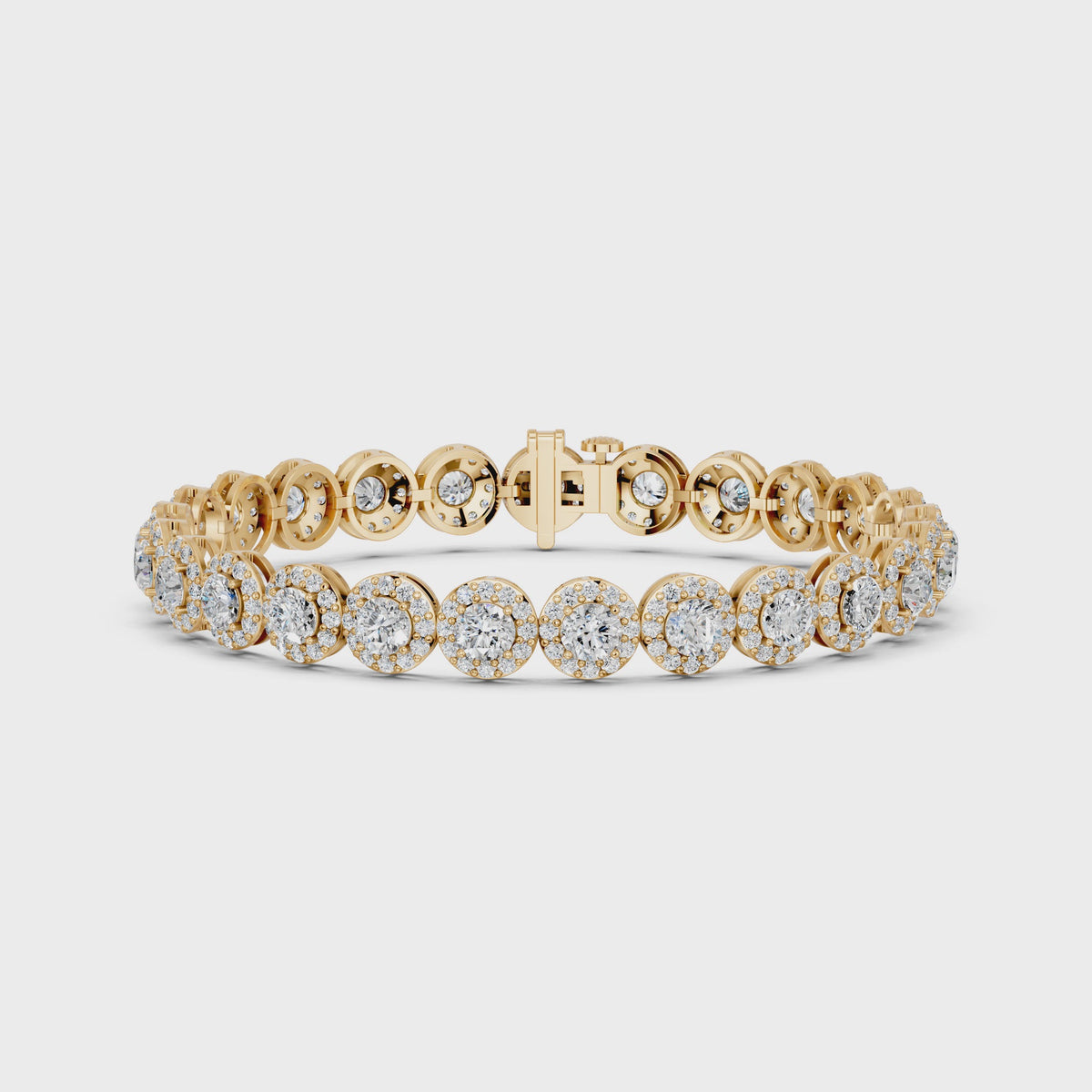 Round Lab Diamond Halo Tennis Bracelet in 14K Yellow Gold – video