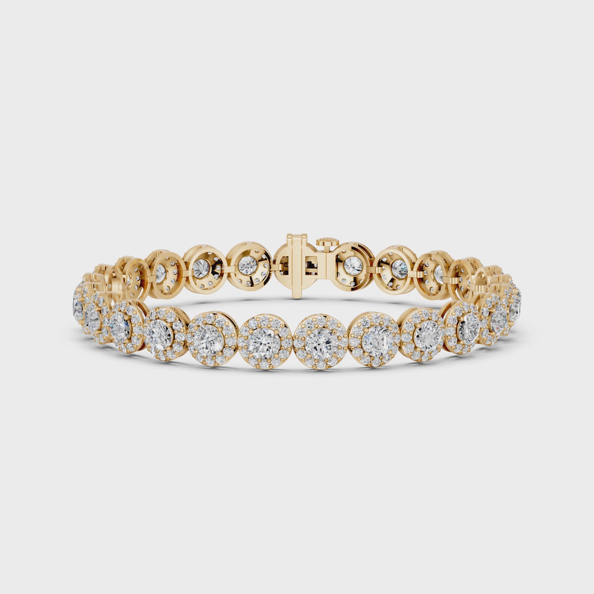 Round Lab Diamond Halo Tennis Bracelet in 14K Yellow Gold – video