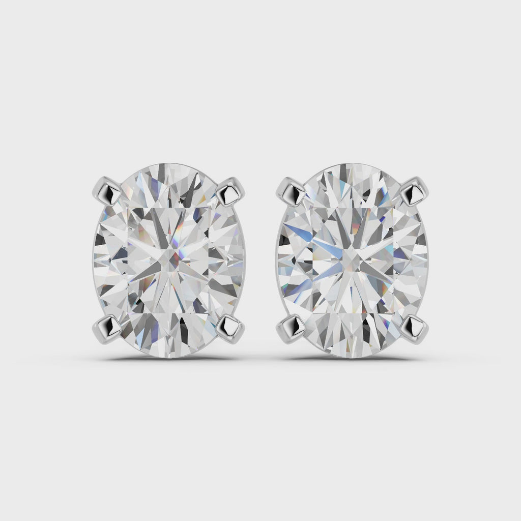 Oval Lab Diamond Solitaire Stud in 14K White Gold – video