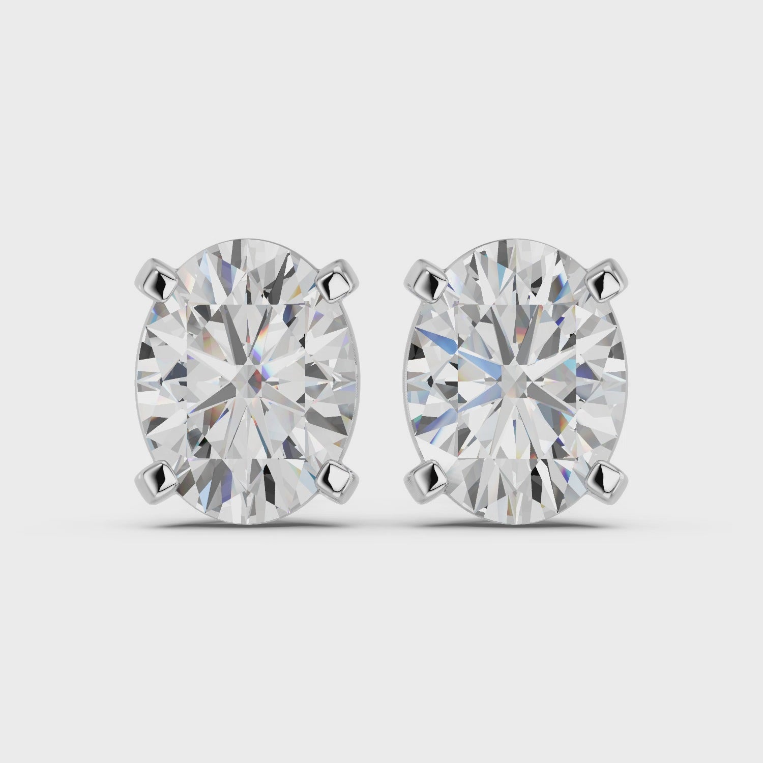 Oval Lab Diamond Solitaire Stud in 14K White Gold – video