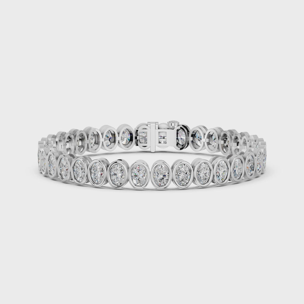 Oval Lab Diamond N-S Bezel Tennis Bracelet in 14K White Gold – video