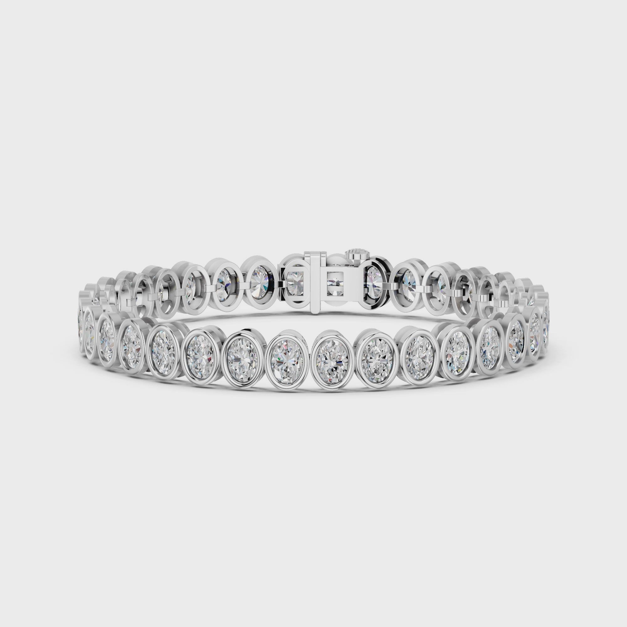 Oval Lab Diamond N-S Bezel Tennis Bracelet in 14K White Gold – video