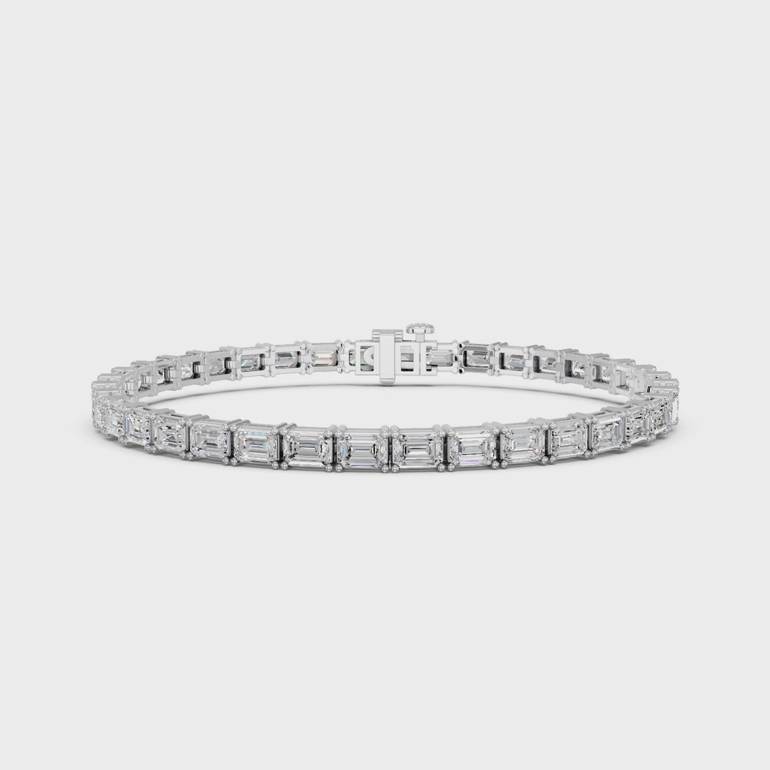 Emerald Cut Lab Diamond E-W Tennis Bracelet in 14K White Gold – video