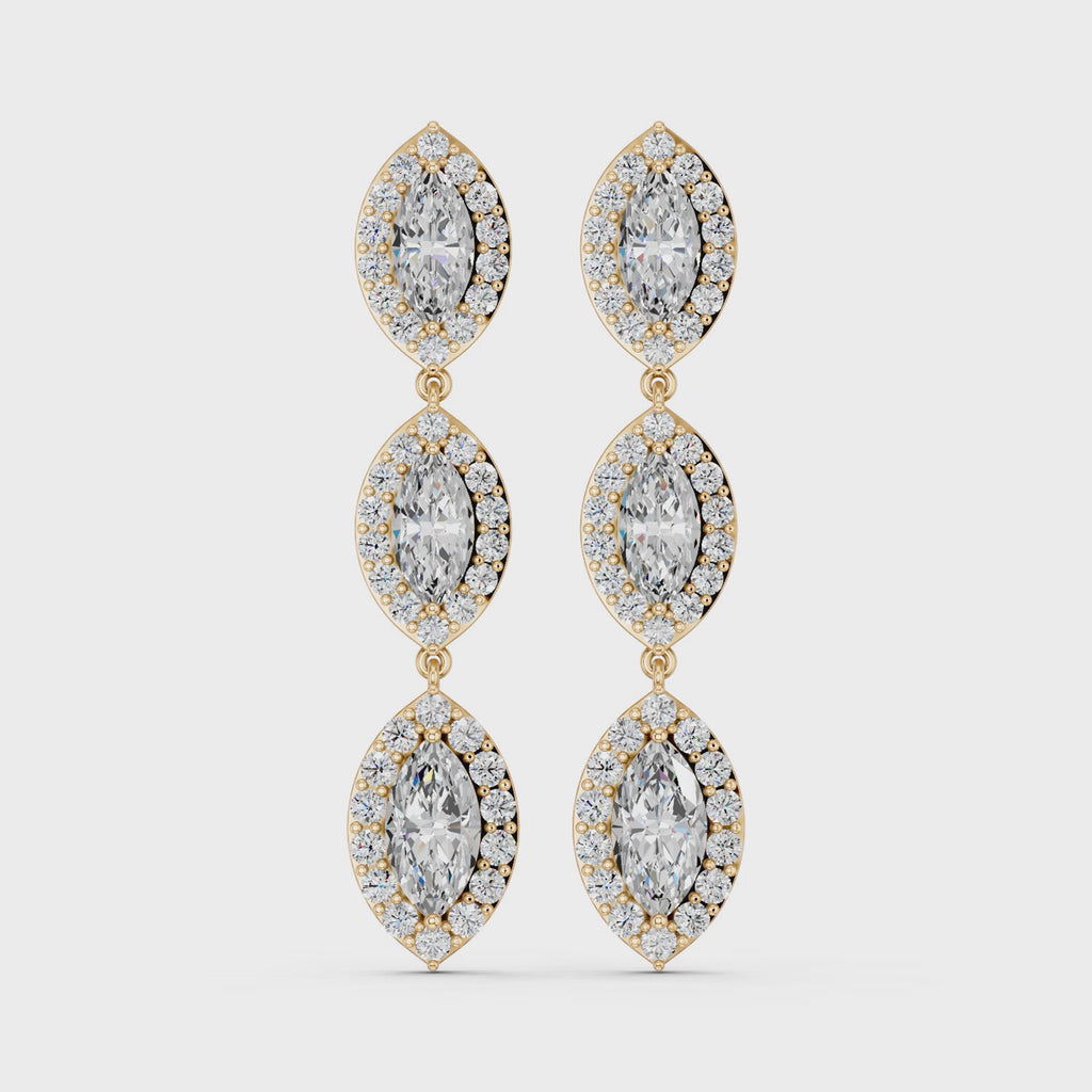 Marquise Lab Diamond Linear Earring in 14K Yellow Gold – video