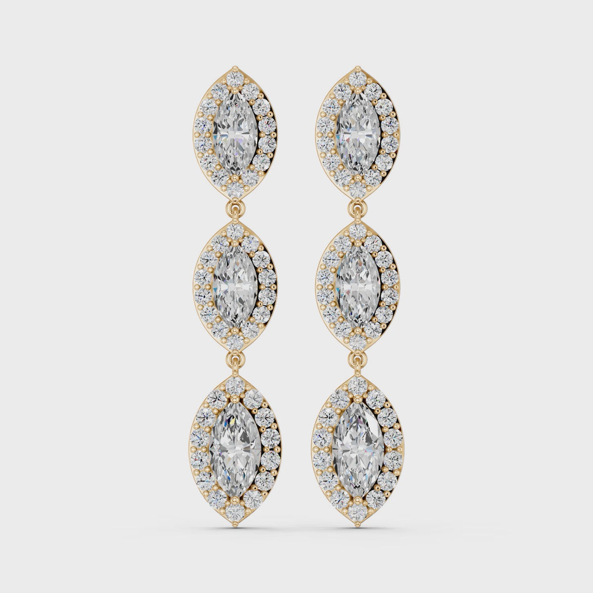 Marquise Lab Diamond Linear Earring in 14K Yellow Gold – video