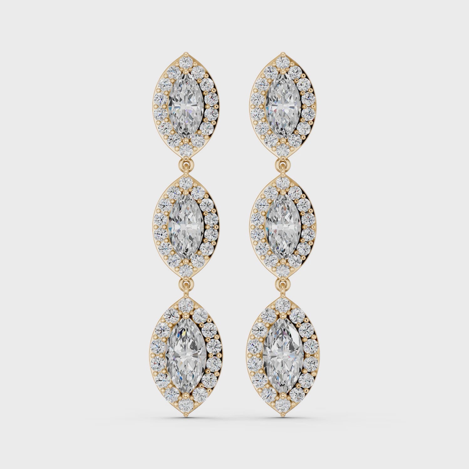 Marquise Lab Diamond Linear Earring in 14K Yellow Gold – video